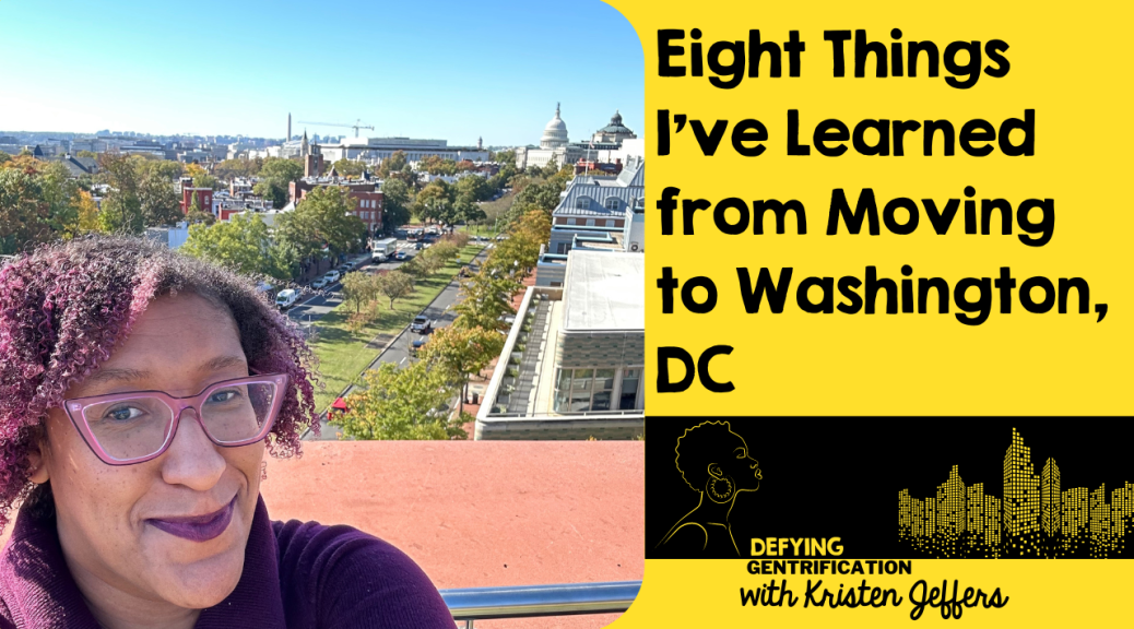 Kristen smirking at the camera on a rooftop with the US Capitol in the background.